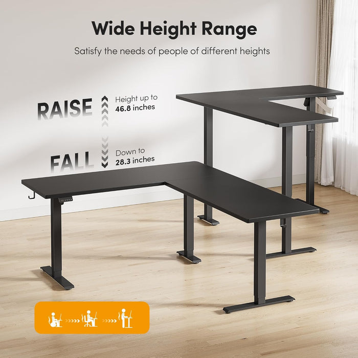 L Shaped Standing Desk 75 X 63 Inch Adjustable Height, Electric Corner Desk, Sit Stand Home Office Desk with Splice Board, Black(2 Packages)