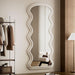 71"X32" Irregular Mirror Full Length, Large Full Body Freely Standing Mirror, Flannel Wave Floor Mirror with Stand for Bedroom, Living Room, Hanging or against the Wall, White