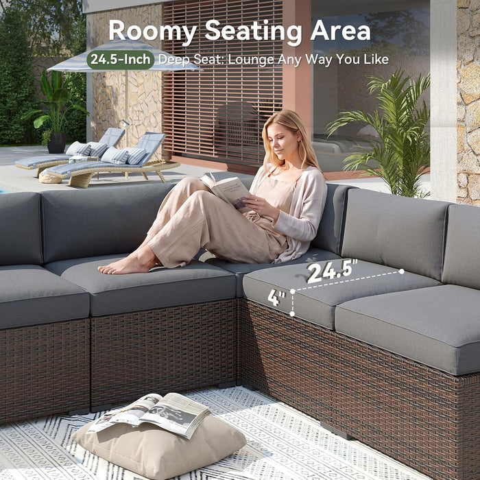 Patio Furniture Sets, 7-Piece Outdoor Patio Furniture with Thick Cushions, Wicker Outdoor Conversation Set Sectional Sofa for Backyard, Poolside, Garden