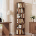 Rotating Bookshelf Tower, 6 Tier Solid Wood Spinning Rolling Book Shelf | Narrow Revolving Bookcase, Vertical Bookshelves for Corner Small Spaces, Bedroom, Living Room, Walnut