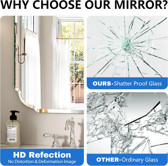 Silver Wall Mirror-Beveled Edge Frameless Mirror for Bathroom, Vanity, Bedroom, Rectangle Mirrors （32X24Inch）