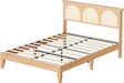 Rattan Bed Frame with Headboard, Wooden Platform Bed Frame Queen Size with Smart RGB LED Storage Headboard, Boho Wood Bed Frame No Box Spring Needed, under Bed Storage, Easy Assembly
