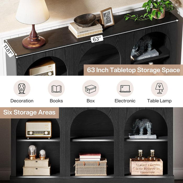 Farmhouse Console Table, 63-Inch Long Entryway Table with 3 Tier Storage, Wooden Rectangular Sofa Table behind the Couch for Entrance, Hallway, Living Room, Black