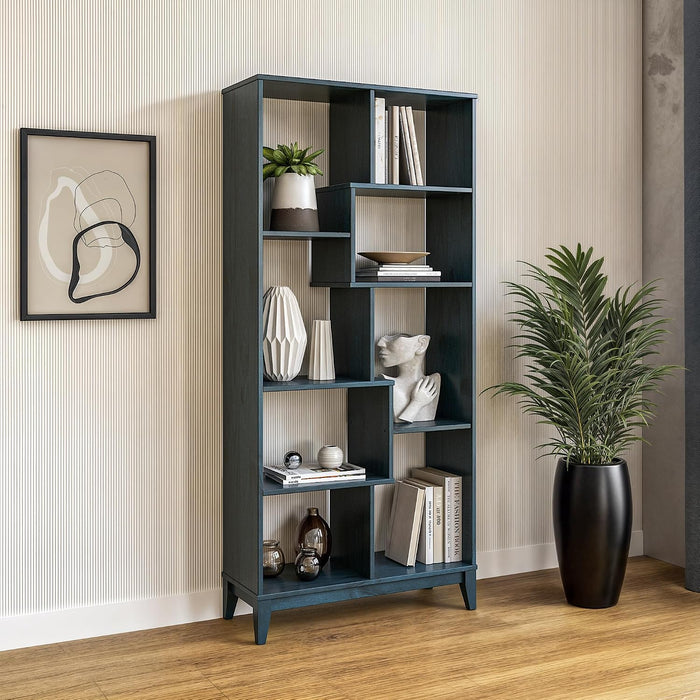 Geometrix Bookcase 72" H / 100% Solid Wood/Deep Ocean Blue Finish