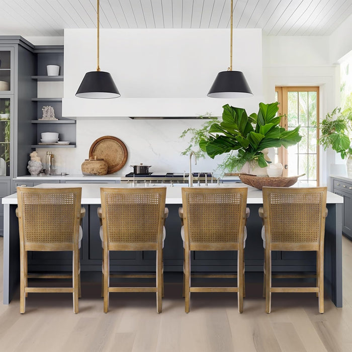 Diedra, Counter Stool Kitchen Island Counter Stool, Natural Cane Backrest, Solid Wood Legs, Upholstered Seat, Counter Height Stool for Kitchen Island Stool, 38" H, Reclaimed Natural - ShipItFurniture