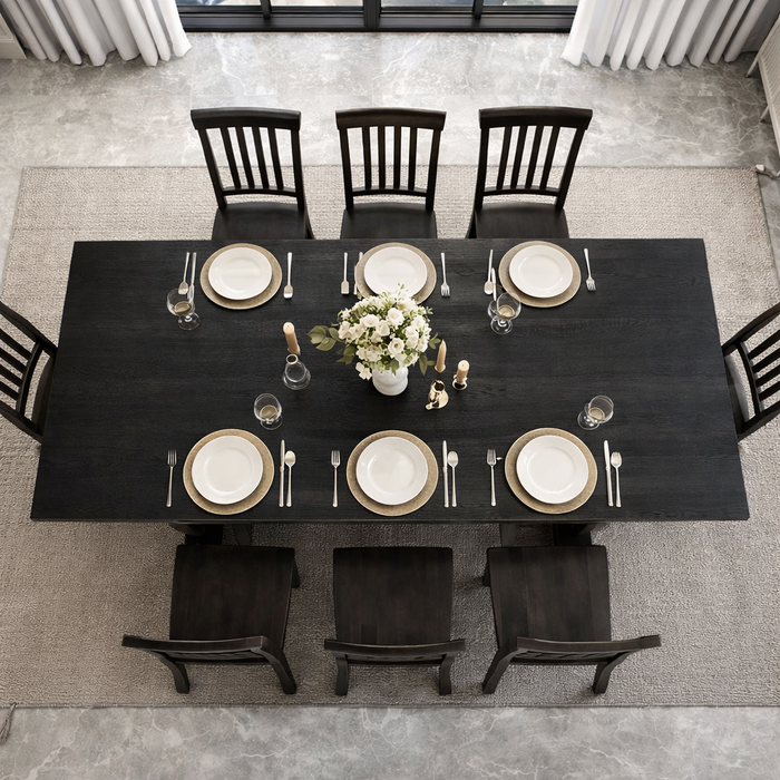 Seventy Inch Black Farmhouse Dining Table Set Collection