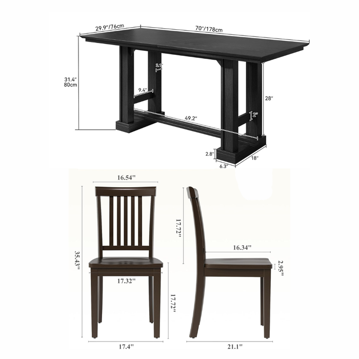 Seventy Inch Black Farmhouse Dining Table Set Collection