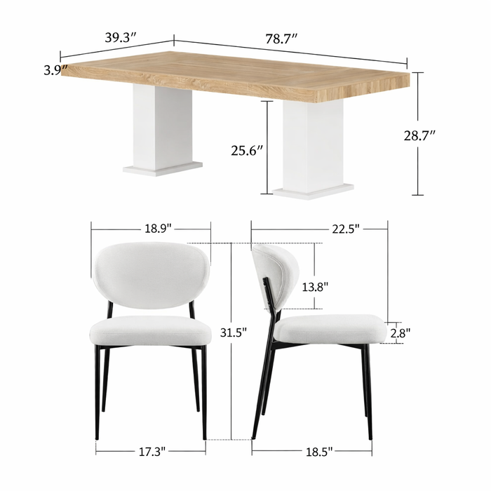 78.7Inch Modern Dining Table Set Upholstered Chairs