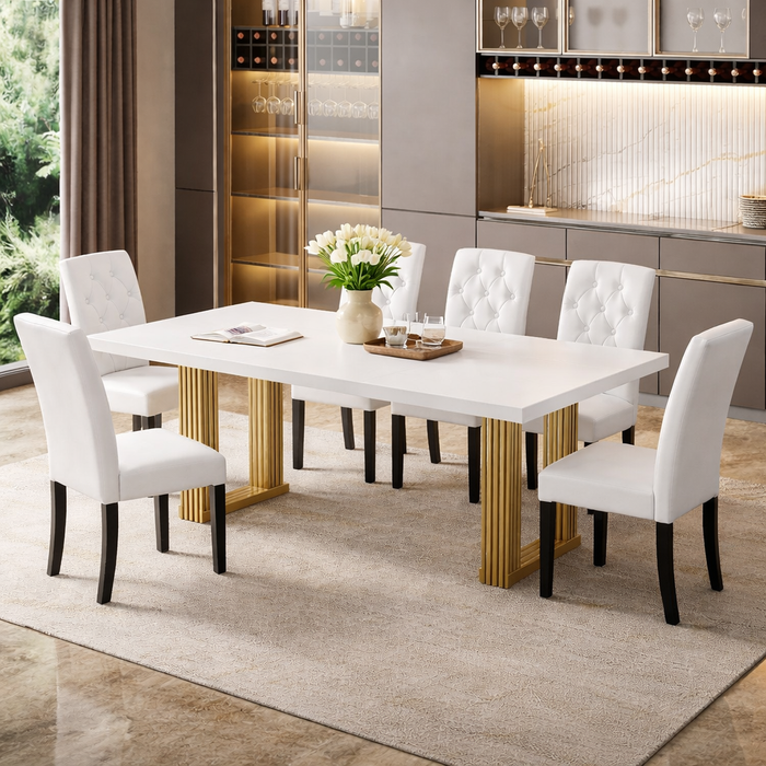 White 70.8 Inch ElegantUpholstered DiningTable Set Tufted