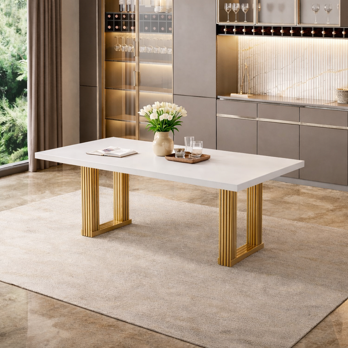 White 70.8 Inch ElegantUpholstered DiningTable Set Tufted