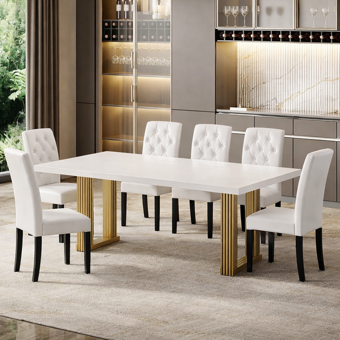 White 70.8 Inch ElegantUpholstered DiningTable Set Tufted