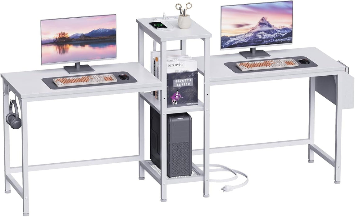 Double Desk With Power Outlets For Home Office - ShipItFurniture