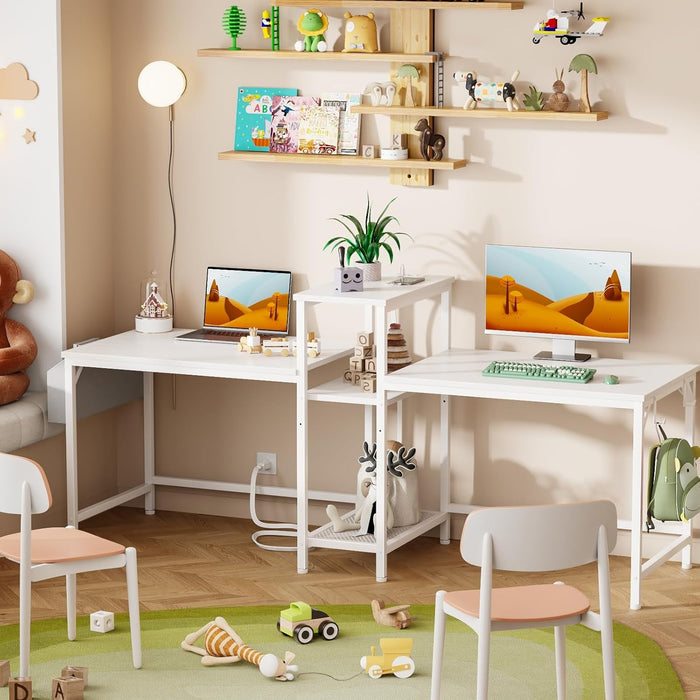 Double Desk With Power Outlets For Home Office - ShipItFurniture