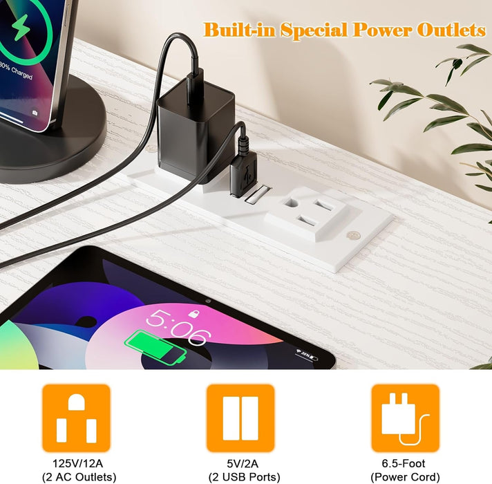 Double Desk With Power Outlets For Home Office - ShipItFurniture