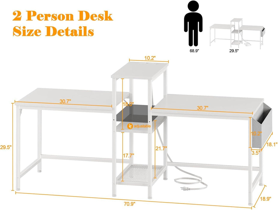 Double Desk With Power Outlets For Home Office - ShipItFurniture