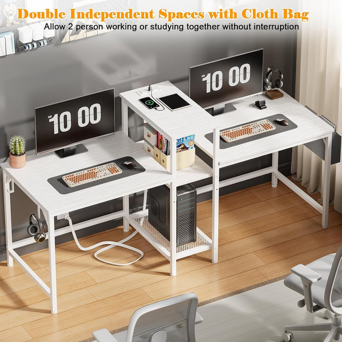 Double Desk With Power Outlets For Home Office - ShipItFurniture
