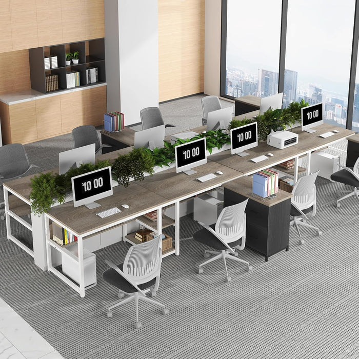 Double Workstation Desk For Two Person With Shelf - ShipItFurniture