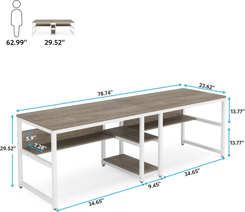 Double Workstation Desk For Two Person With Shelf - ShipItFurniture