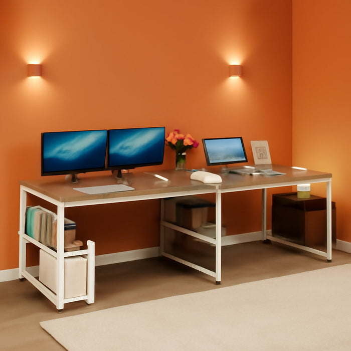 Double Workstation Desk For Two Person With Shelf - ShipItFurniture