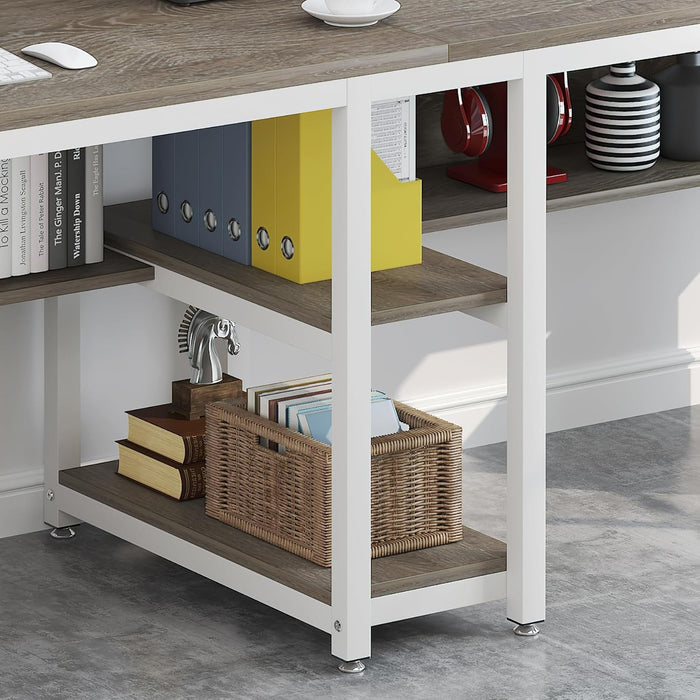 Double Workstation Desk For Two Person With Shelf - ShipItFurniture