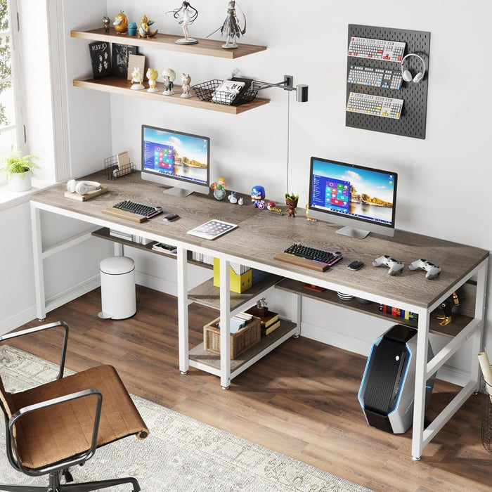 Double Workstation Desk For Two Person With Shelf - ShipItFurniture