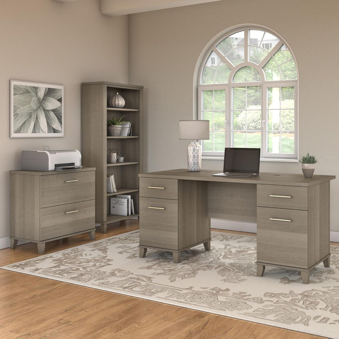 Durable 60W Office Desk with Drawers in Gray - ShipItFurniture