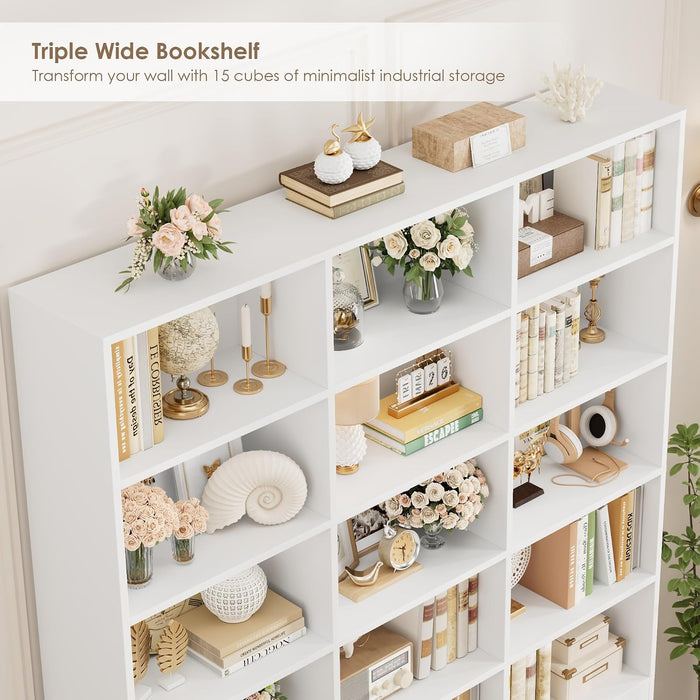 82.3" Triple Wide Bookshelf, Tall Bookcase with 4 Doors, White