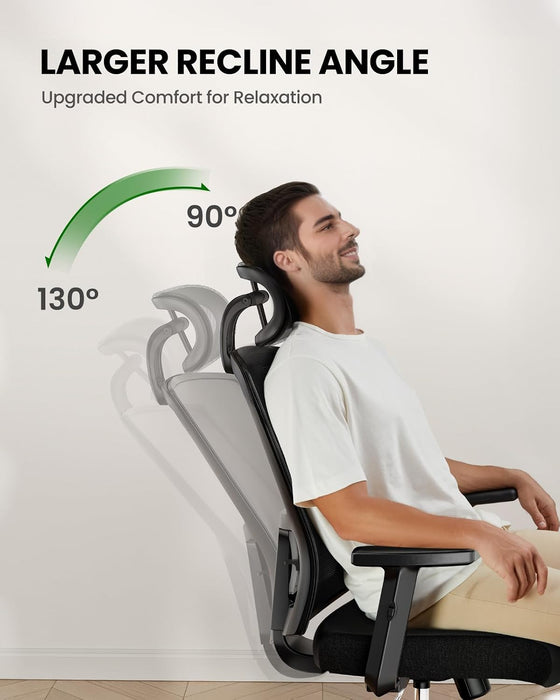 Ergonomic Office Chair with Lumbar Support and 2D Headrest