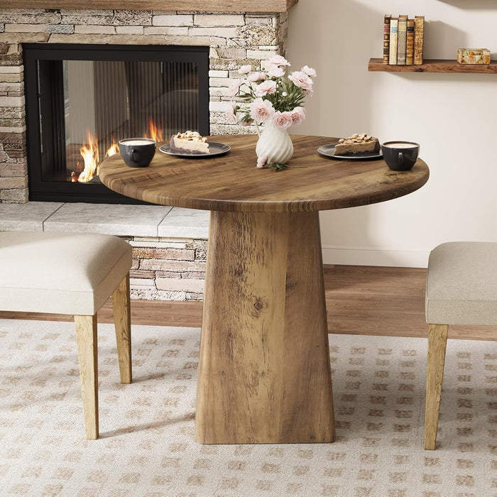 Tribesigns 31.5-Inch round Dining Room Table for 2-4, Farmhouse Small Kitchen Dinner Table with Square Base for Dining Room Living Room, Rustic Brown