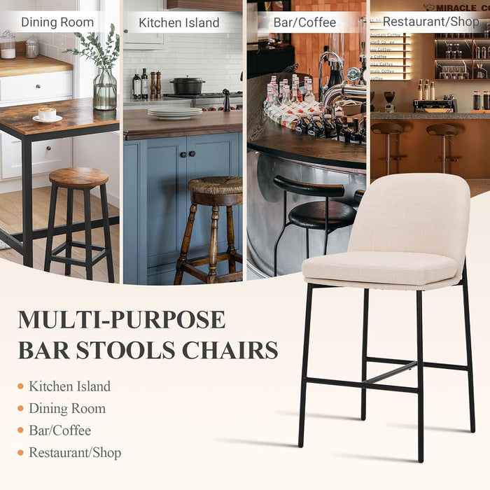 Counter Height Bar Stools Set of 4, 25 Inch Modern Fabric Kitchen Island Stools with Back, Upholstered Counter Barstools Armless Bar Chairs with Metal Legs for Island Dining Room Bar, Beige