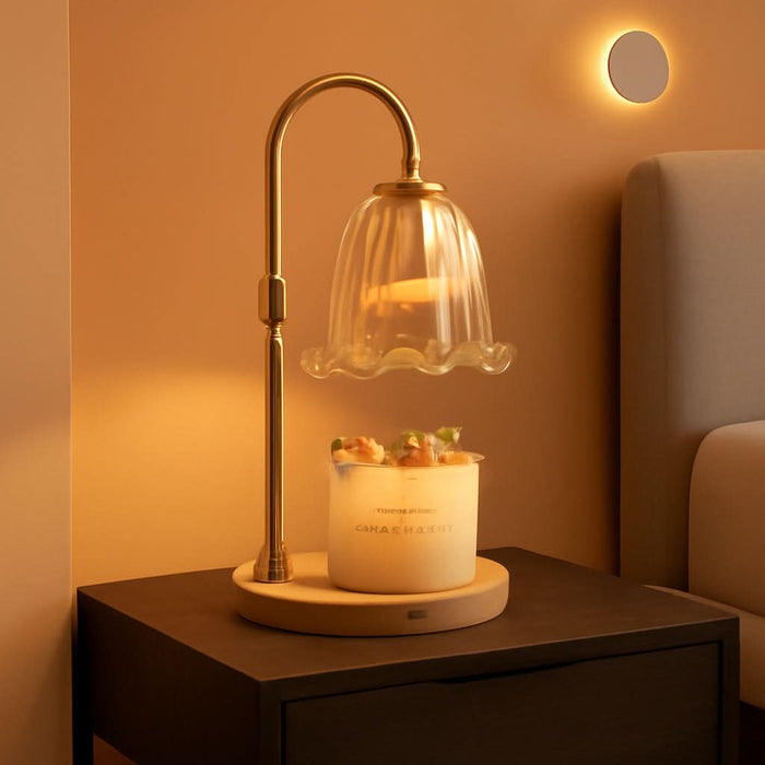Crystal Candle Warmer Lamp with Timer & Dimmable Light, Wall Mount Option，Adjustable Height Wax Melt Warmer for Jar Candles – Amber Gold | New Upgraded Home Decor Gift for Women/Mom/Birthday