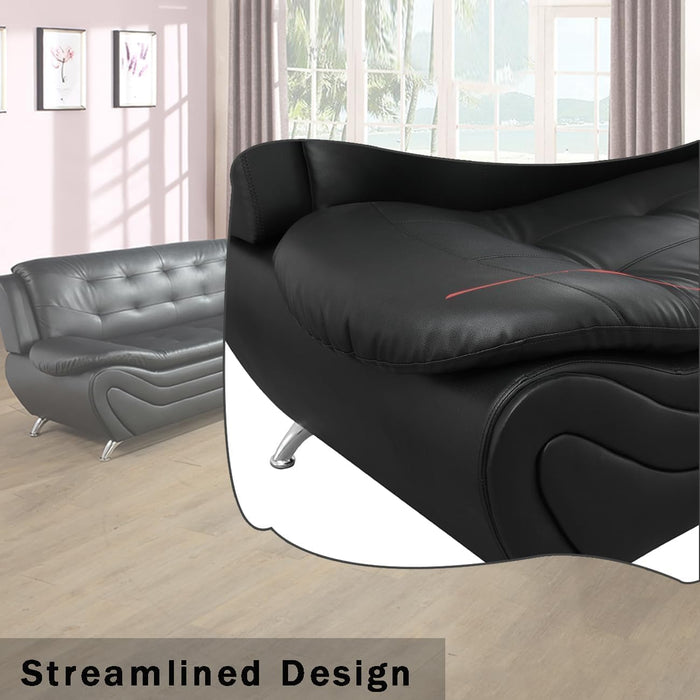 Contemporary Living Room Furniture Set, Faux Leather Sofa Set for Living Room/House/Bedroom/Office/Apartment (Black-A, Loveseat), F45&F46