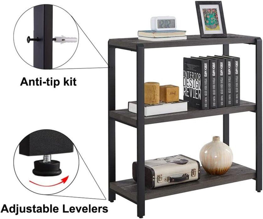 Grey 3-Tier Industrial Bookshelf For Office Storage