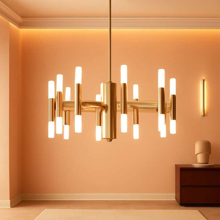 Modern Gold Chandelier 20-Light, Large Luxury round Candle Chandeliers with Acrylic Shades, 26.7" Dining Room Light Fixture for High Ceilings, Living Room, Foyer, Entryway, G9 Base