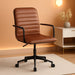 Taytum Swivel Task Chair with Armrests for Home Office in Saddle Brown Faux Leather with Oil Rubbed Bronze Frame
