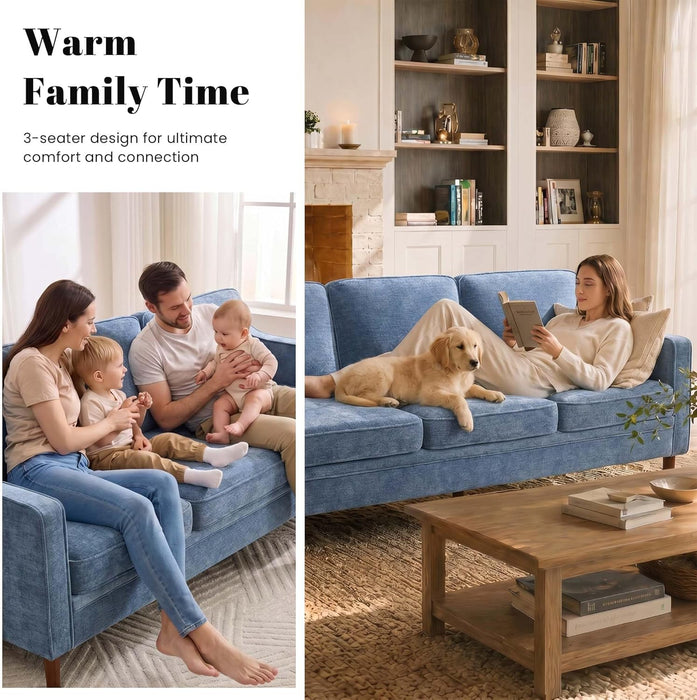 80 Inches Brilliant SkyBlue Chenille Sofa Reinforced