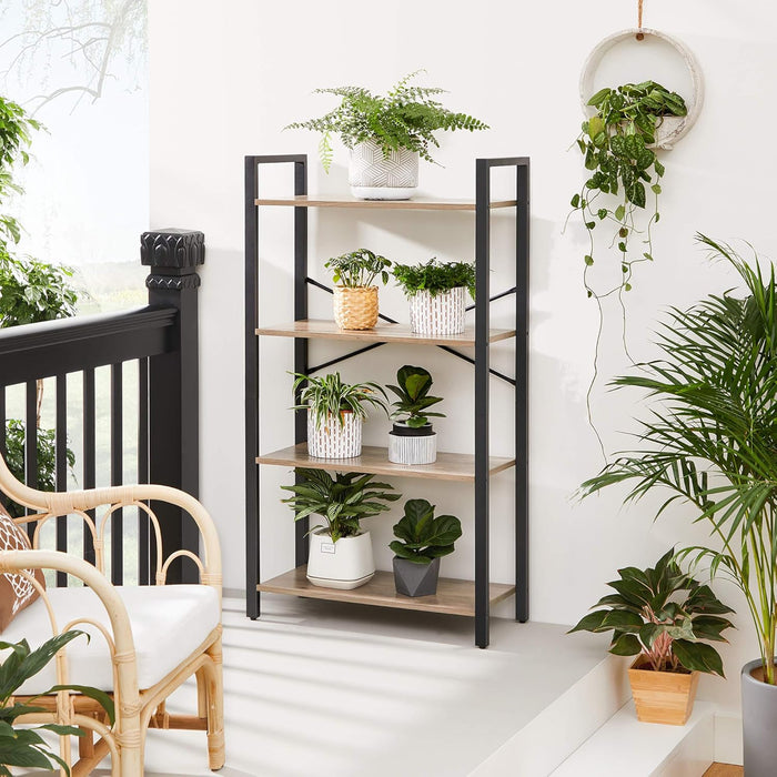 4-Tier Tall Bookshelf, Bookcase with Steel Frame, Book Shelf for Living Room, Home Office, Study, 11.8 X 25.9 X 47.2 Inches, Industrial Style, Greige and Black ULLS060B02