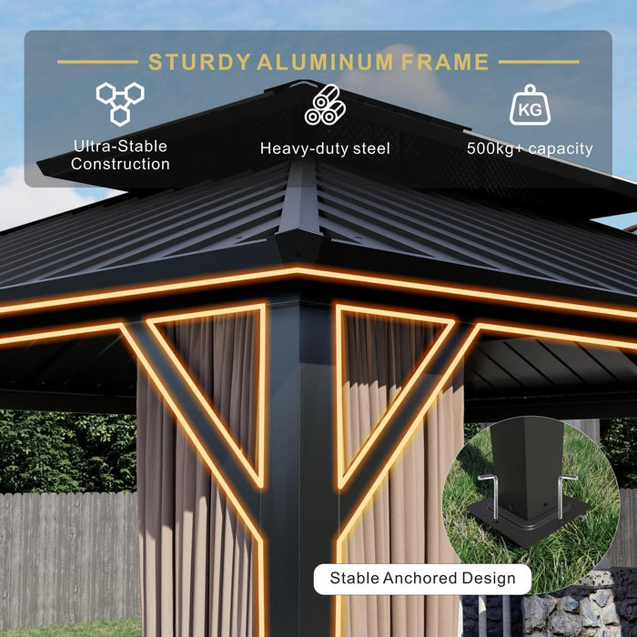 10’X12’ Hardtop Gazebo, Galvanized Steel Double Roof Canopy with Heavy-Duty Steel Frame, Outdoor Pavilion with Nettings and Curtains
