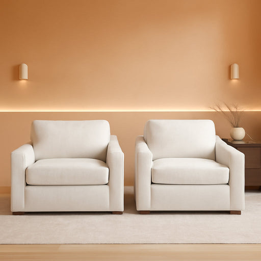 47" W Oversized Accent Chair Set of 2, Linen Fabric Modern Armchair, Washable Covers, Comfy Upholstered Large Chair Armchair Sofa Chair Reading Chair for Living Room Bedroom Office, Ivory
