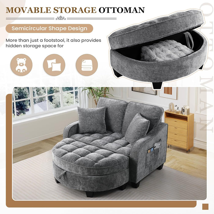 Oversized Chaise Lounge Chair Gray Chenille Tufted