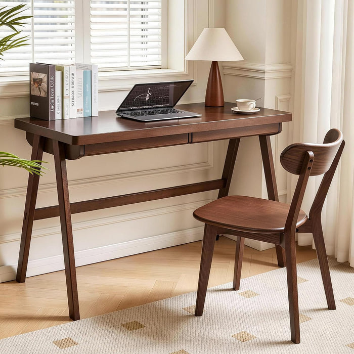 Solid Wood Writing Desk with 2 Drawers Home Office Computer Table