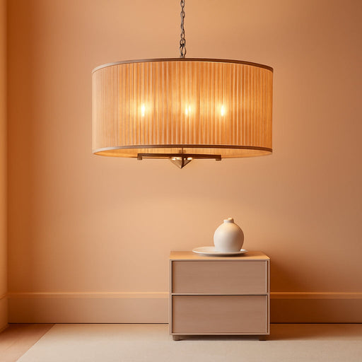 Rattan Chandelier Brushed Nickel Five Light Pendant