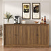 63” Fluted Sideboard Storage Cabinet, Mid Century Modern Wooden Credenza with 4 Doors & Adjustable Shelves, Beveled Edge Buffet Cabinet with Storage, Kitchen, Living Room (Walnut)