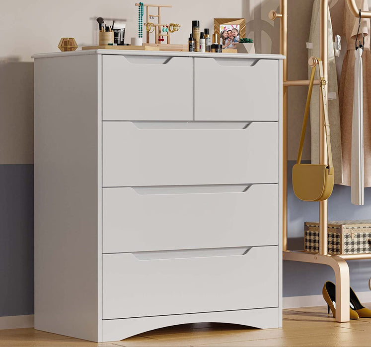 White Dresser with 5 Large Drawers