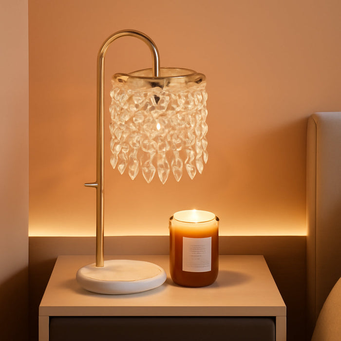 Candle Warmer Lamp with Timer Dimmer and 3 Bulbs, Candle Lamp Warmer with Marble Base for Adjustable Height, Crystal Candle Lamp for Jar Candles, House Warming Gifts Home Room Decor, French Gold