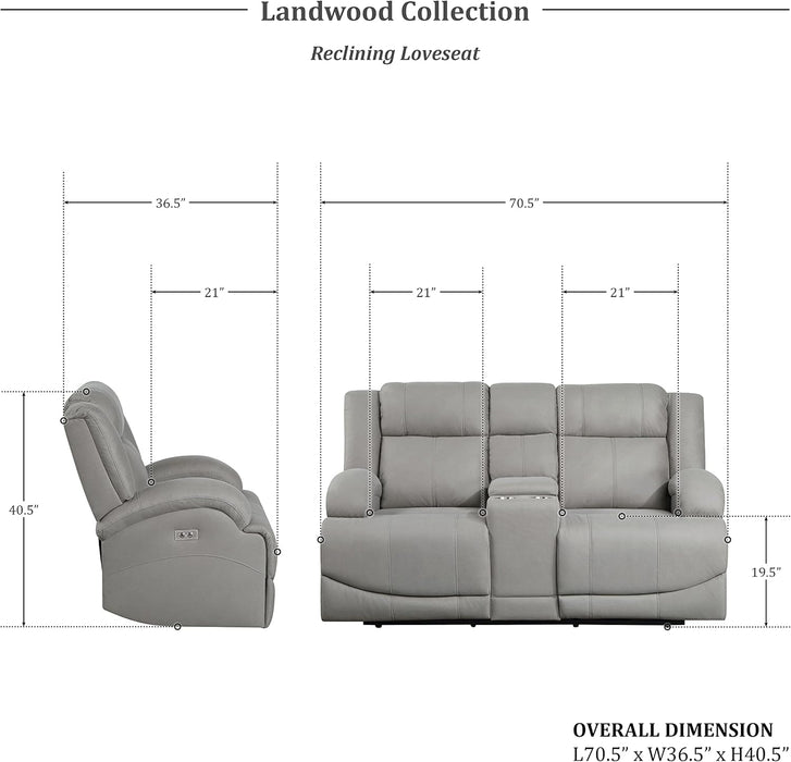 Landwood Power Reclining Living Room Set, 3-Piece, Gray