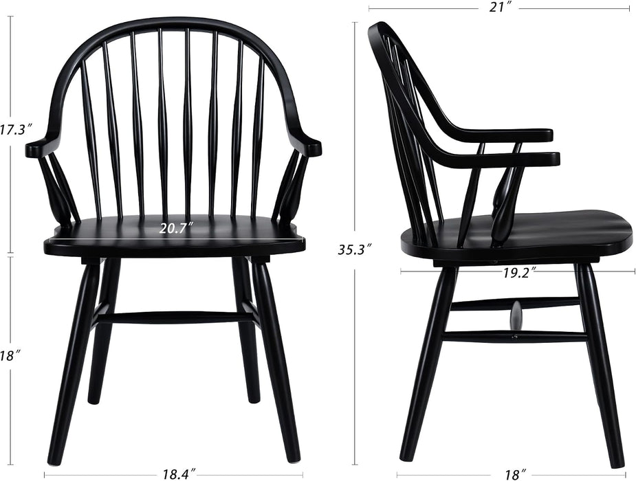 Windsor Black Dining Chairs Set of 2, Spindle Back Dining Chairs