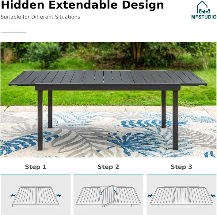 9-Piece Metal Outdoor Patio Dining Furniture Set 8 Sling Dining Swivel Chairs and 1 Expandable Outdoor Dining Rectangle Table, Blue