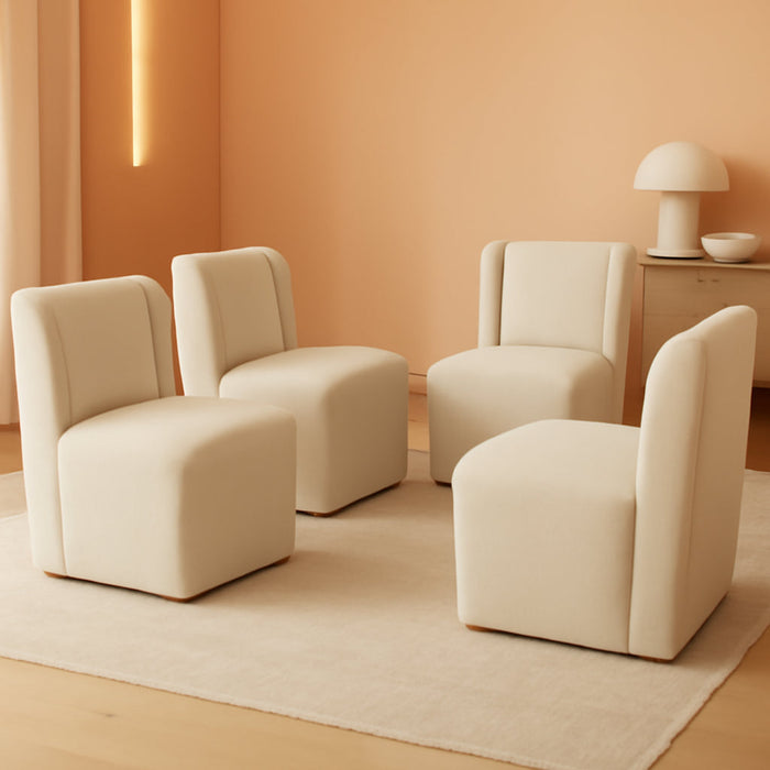 Upholstered Dining Chair with Casters Wingback Modern Side Armless Deskchair with Rollers for Diningroom Bedroom Livingroom Reading Room
