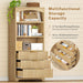 63.3" Tall Bookshelf, Bookshelves and Bookcases with Drawers, Arched Design Bookcase with Storage Cabinet, Natural Wood Grain Wave Pattern Storage Shelves for Living Room, Bedroom,Office